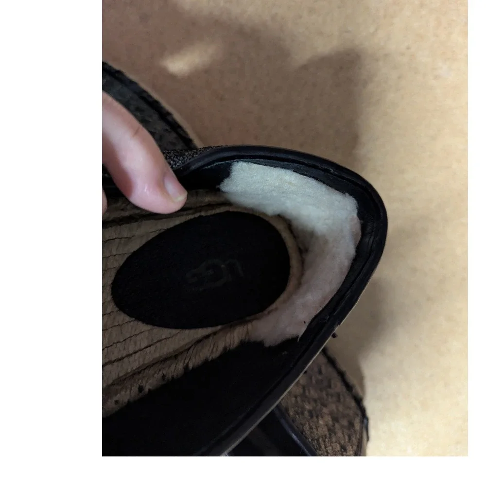 UGG Tioga Metallic Woven Leather Espadrille Loafers‎ Black Pewter 1010196 Size 6